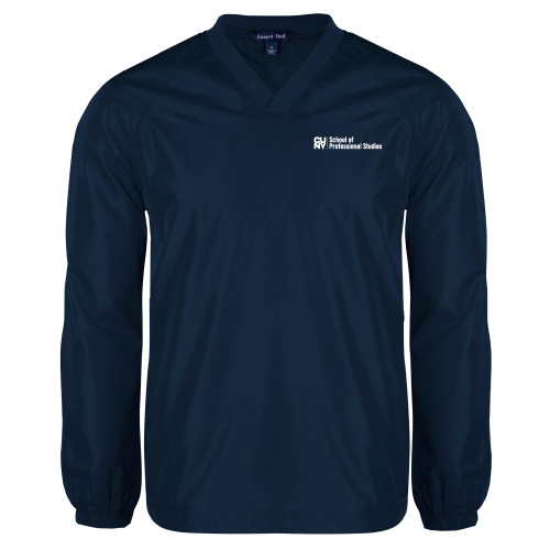 CUNY School of Prof Studies Navy V Neck Raglan Windshirt-CUNY SPS Two Line