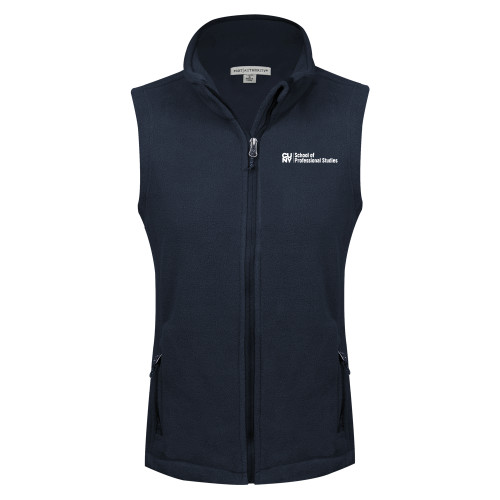 CUNY School of Prof Studies Womens Navy Fleece Full Zip Vest-CUNY SPS Two Line