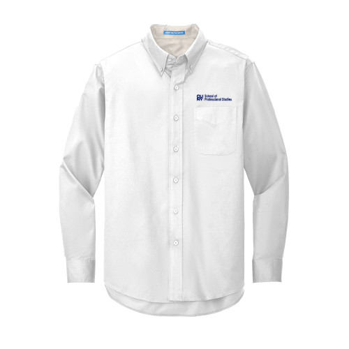 CUNY School of Prof Studies White Twill Button Down Long Sleeve-CUNY SPS Two Line