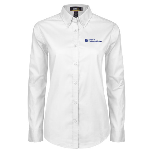 CUNY School of Prof Studies Womens White Twill Button Down Long Sleeve-CUNY SPS Two Line