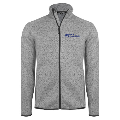 CUNY School of Prof Studies Grey Heather Sweater Fleece Jacket-CUNY SPS Two Line
