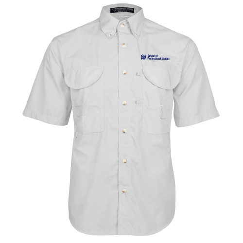CUNY School of Prof Studies White Fishing Shirt Performance Short Sleeve-CUNY SPS Two Line