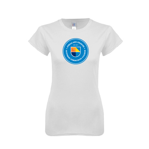 Community College Next Level Womens White Boyfriend Tee-Circle Logo