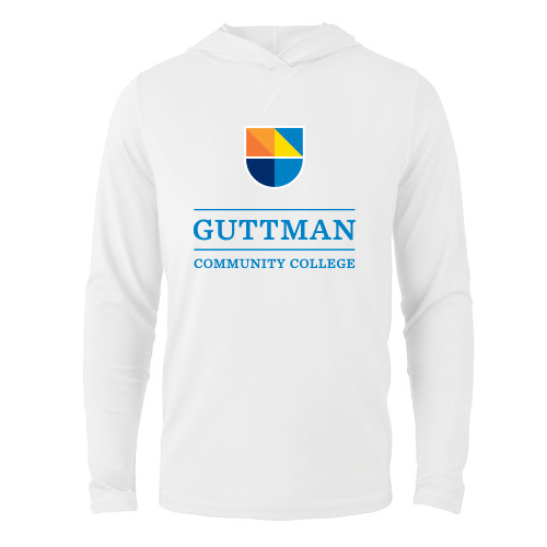 White Long Sleeve Hooded Tee-Guttman Community College w/ Shield
