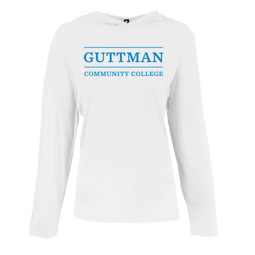 Womens White Long Sleeve Hooded Tee-Guttman Community College Word Mark