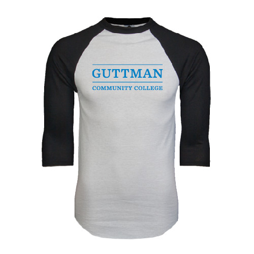 Community College White/Black Raglan Baseball T Shirt-Guttman Community College Word Mark