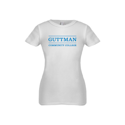 Community College Next Level Girls White Fashion Fit T Shirt-Guttman Community College Word Mark