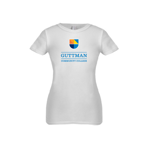 Community College Next Level Girls White Fashion Fit T Shirt-Guttman Community College w/ Shield