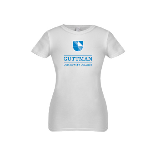 Community College Next Level Girls White Fashion Fit T Shirt-Guttman Community College Striped Shield