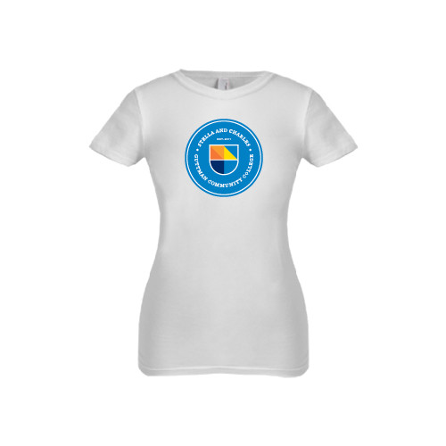 Community College Next Level Girls White Fashion Fit T Shirt-Circle Logo