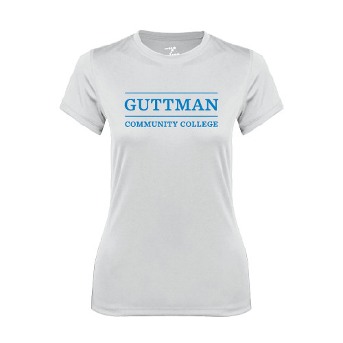 Community College Womens White Performance Tee-Guttman Community College Word Mark