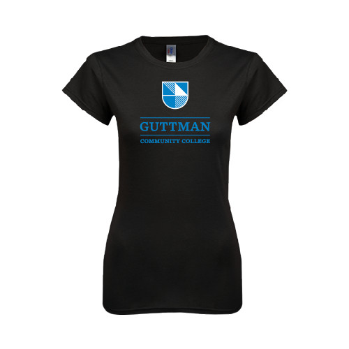 Community College Next Level Womens Black Boyfriend Tee-Guttman Community College Striped Shield