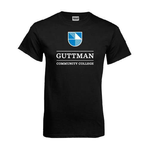 Community College Black T Shirt-Guttman Community College Striped Shield