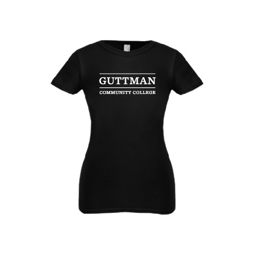 Community College Next Level Girls Black Fashion Fit T Shirt-Guttman Community College Word Mark
