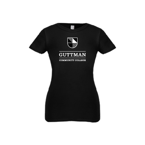 Community College Next Level Girls Black Fashion Fit T Shirt-Guttman Community College Striped Shield