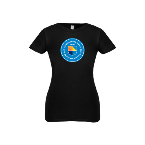 Community College Next Level Girls Black Fashion Fit T Shirt-Circle Logo