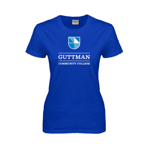 Community College Womens Royal Short Sleeve Tee-Guttman Community College Striped Shield