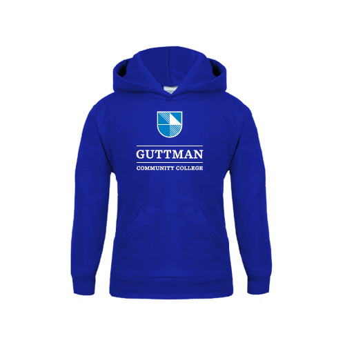 Community College Youth Royal Fleece Hoodie-Guttman Community College Striped Shield
