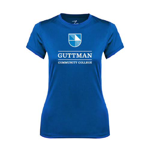 Community College Womens Royal Performance Tee-Guttman Community College Striped Shield