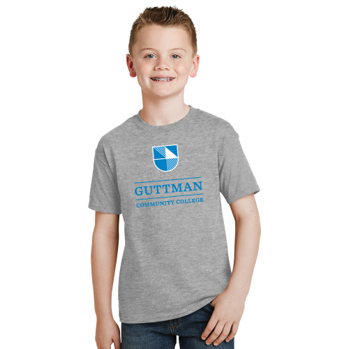 Youth Grey T-Shirt-Guttman Community College Striped Shield