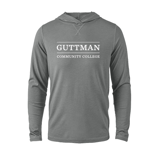 Grey Heather Long Sleeve Hooded Tee-Guttman Community College Word Mark