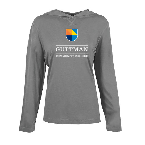 Womens Grey Heather Long Sleeve Hooded Tee-Guttman Community College w/ Shield