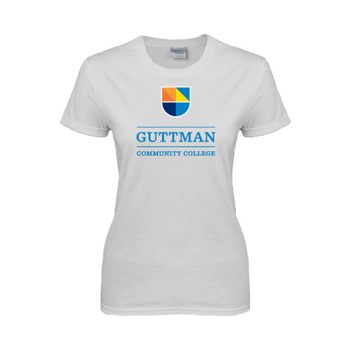 Community College Womens White Short Sleeve Tee-Guttman Community College w/ Shield