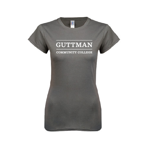 Community College Next Level Womens Charcoal Boyfriend Tee-Guttman Community College Word Mark