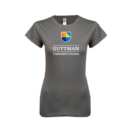 Community College Next Level Womens Charcoal Boyfriend Tee-Guttman Community College w/ Shield