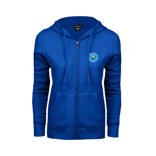 Community College ENZA Womens Royal Fleece Full Zip Hoodie-Circle Logo
