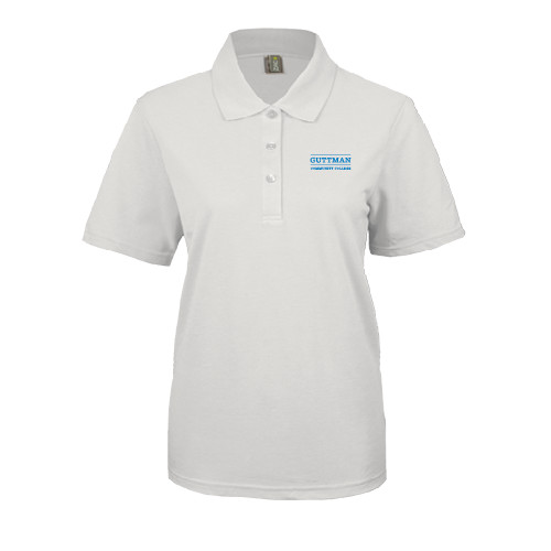 Community College Womens Silk Touch White Pique Polo-Guttman Community College Word Mark