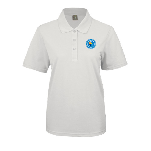 Community College Womens Silk Touch White Pique Polo-Circle Logo