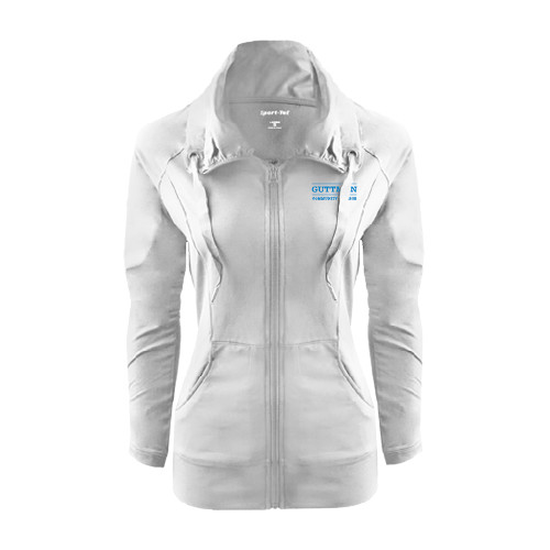 Community College Womens White Sport Wick Stretch Full Zip Jacket-Guttman Community College Word Mark