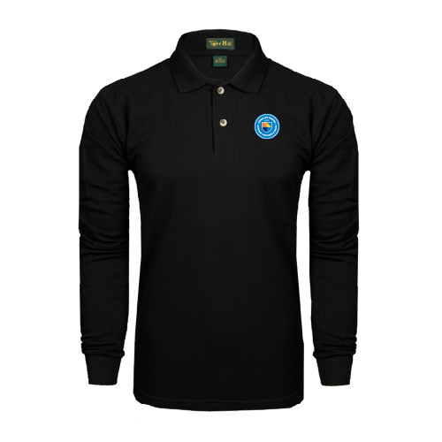 Community College Black Long Sleeve Polo-Circle Logo