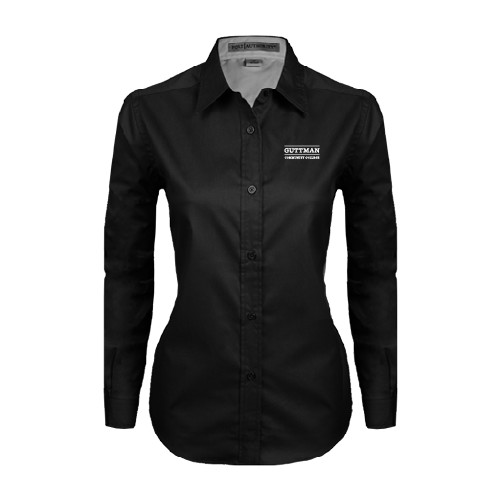 Community College Womens Black Twill Button Down Long Sleeve -Guttman Community College Word Mark