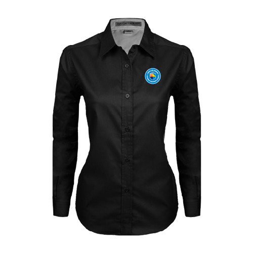 Community College Womens Black Twill Button Down Long Sleeve -Circle Logo