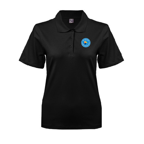 Community College Womens Silk Touch Black Pique Polo-Circle Logo