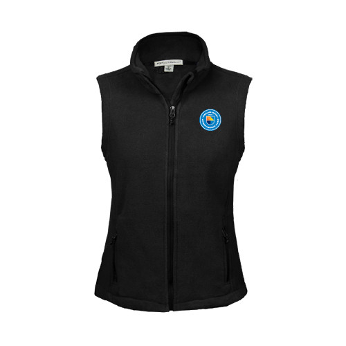 Community College Womens Black Fleece Full Zip Vest-Circle Logo