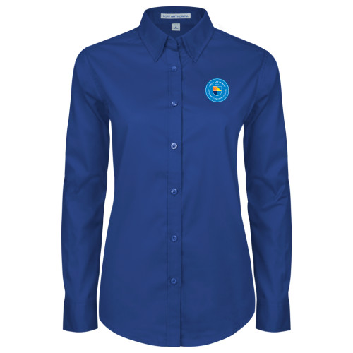 Community College Womens Royal Twill Button Down Long Sleeve -Circle Logo