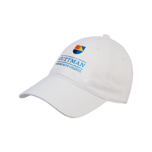 Community College White Unstructured Adjustable Low Profile Hat-Guttman Community College w/ Shield