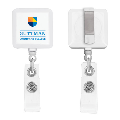 Community College White Square Retractable Badge Holder-Guttman Community College w/ Shield