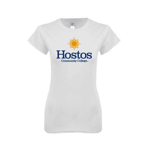 Community College Next Level Womens White Boyfriend Tee-Hostos Community College w/Sun