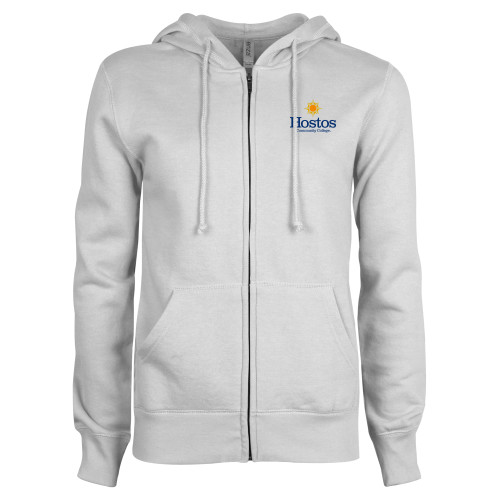Community College ENZA Womens White Fleece Full Zip Hoodie-Hostos Community College w/Sun