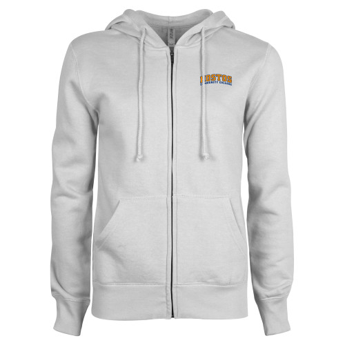 Community College ENZA Womens White Fleece Full Zip Hoodie-Hostos Community College Arch