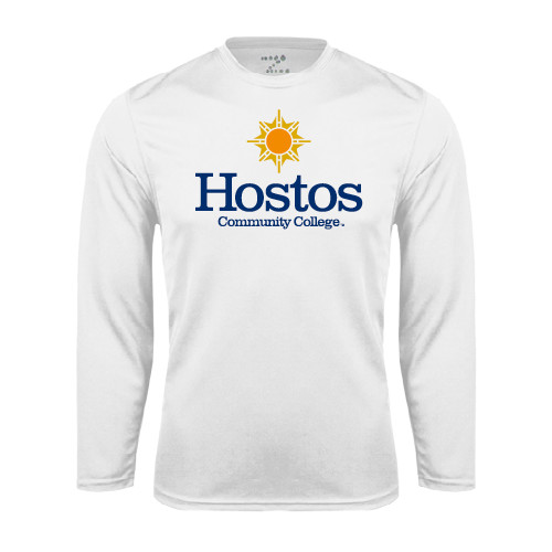 Community College White Performance Long Sleeve Shirt-Hostos Community College w/Sun