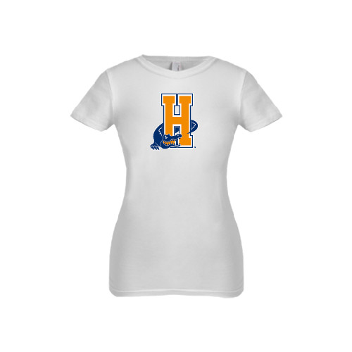 Community College Next Level Girls White Fashion Fit T Shirt-Hostos H w/Alligator