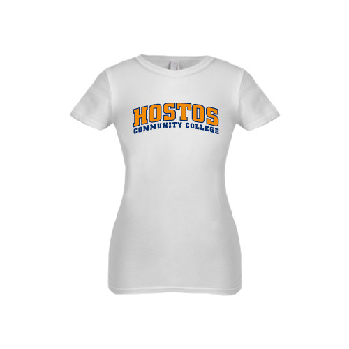 Community College Next Level Girls White Fashion Fit T Shirt-Hostos Community College Arch