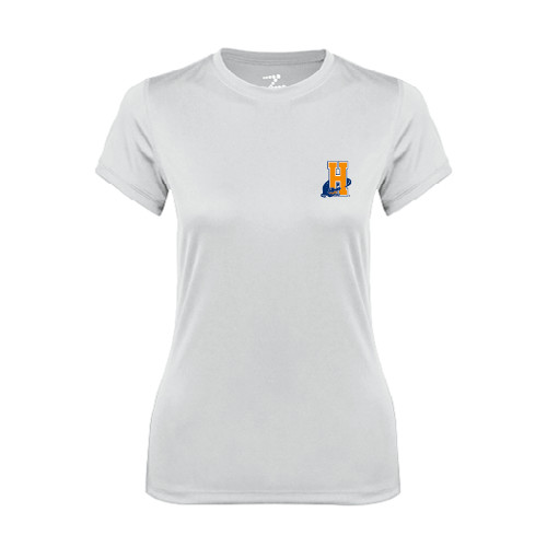 Community College Womens White Performance Tee-Hostos H w/Alligator