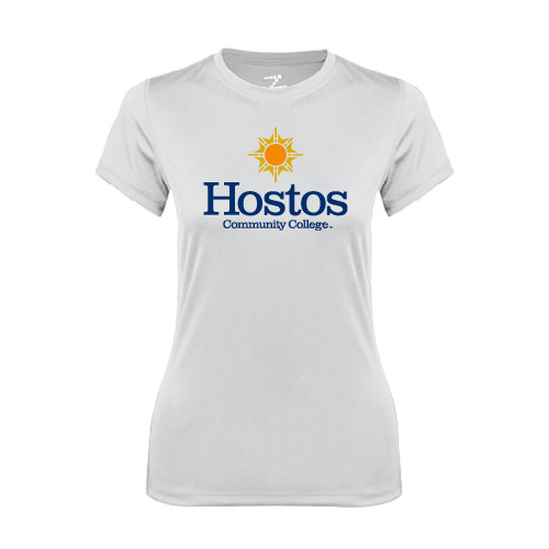 Community College Womens White Performance Tee-Hostos Community College w/Sun