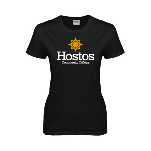 Community College Womens Black Short Sleeve Tee-Hostos Community College w/Sun